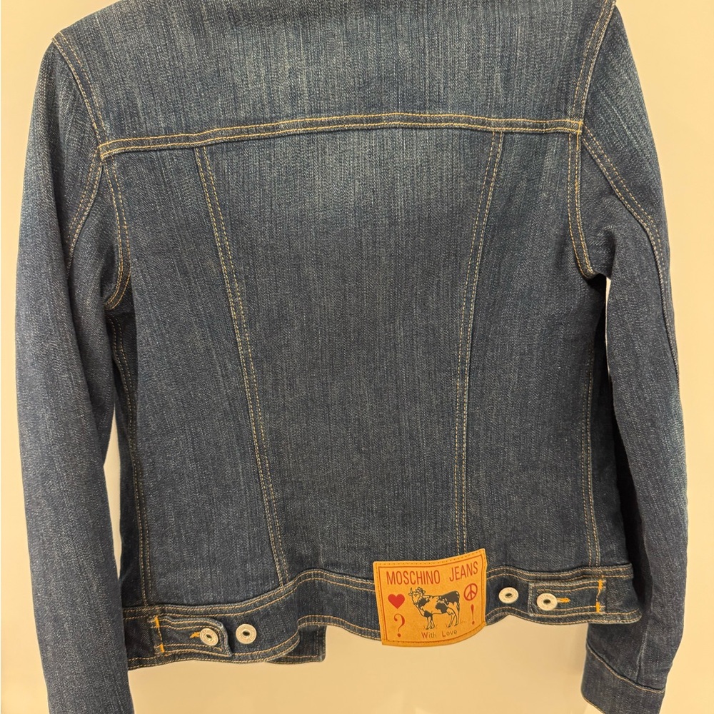 LOW START!! Moschino Jeans Blue Denim Jacket with Shirt Collar - Picture 2 of 12